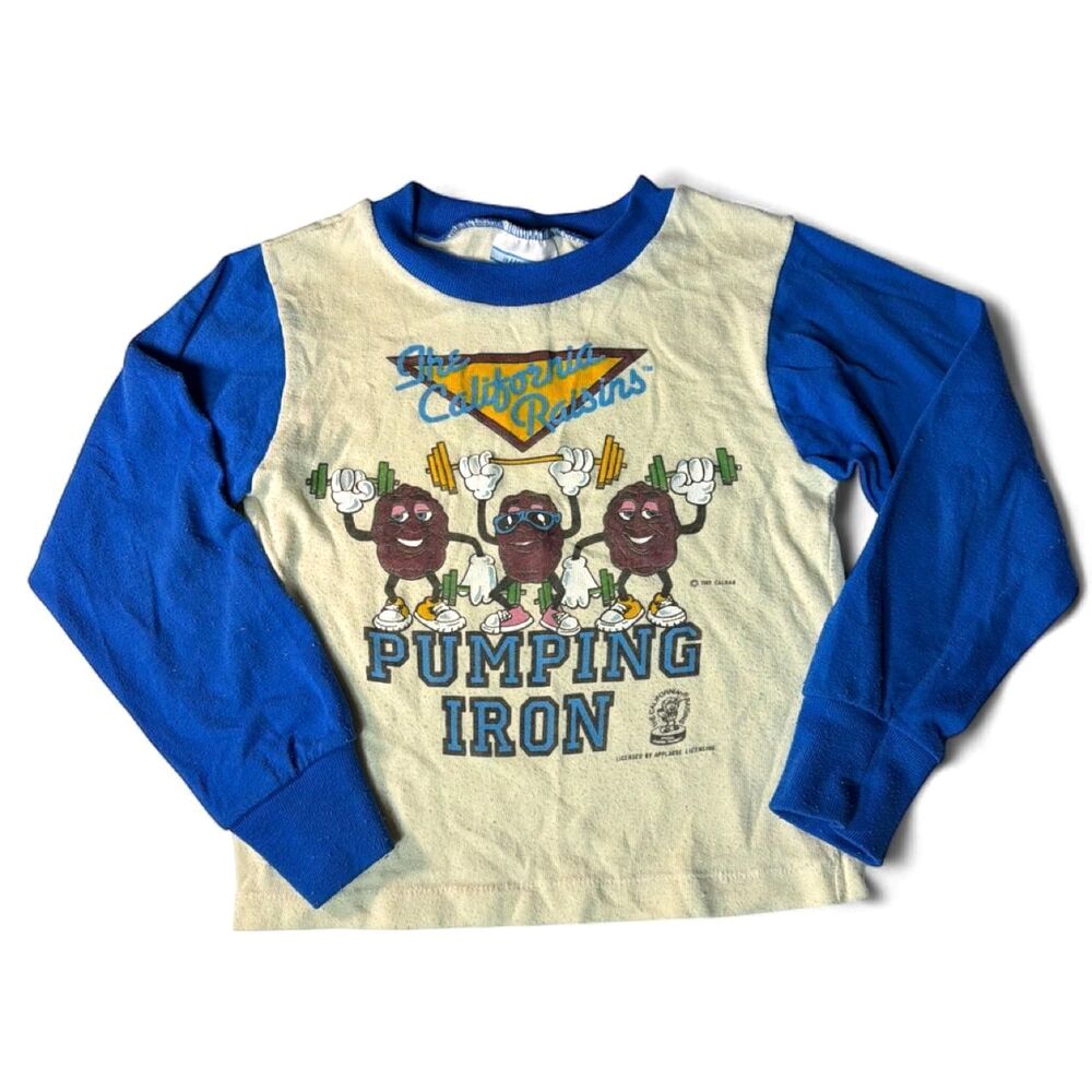 Vintage California Raisins Shirt Boy 3/4 Pumping Iron Gym Raglan Kidcore Allison